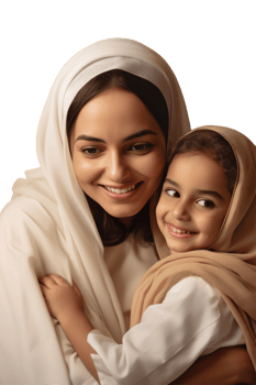 A woman and a child wearing white headscarves png