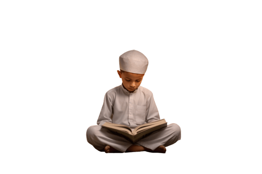 A young boy in a white outfit is reading a book png