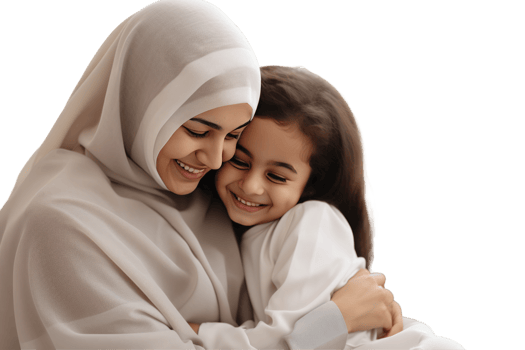 A woman and her daughter hugging each other png