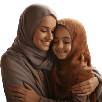 A woman in a hijab hugging her daughter png