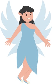 Happy Little Girl Fairy with Flat Cartoon Design. vector