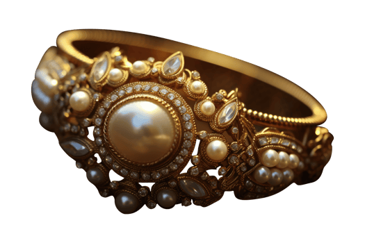 An ornate gold bracelet with pearls and diamonds png