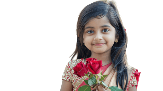 A little girl holding a red rose png