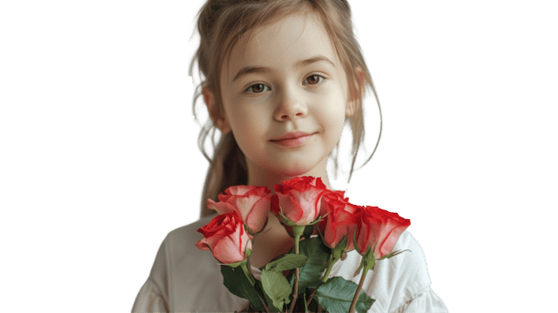 A little girl holding a bunch of roses png