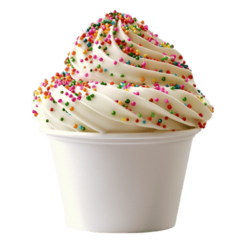 Swirl of vanilla softserve ice cream topped with colorful sprinkles png