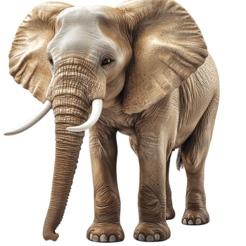 Majestic African elephant with large curved tusks and wrinkled gray skin standing tall png