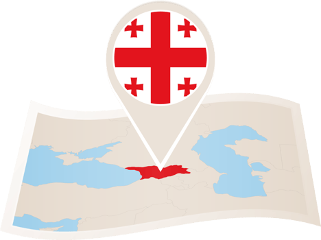 Folded map of Georgia with flag pin of Georgia. png