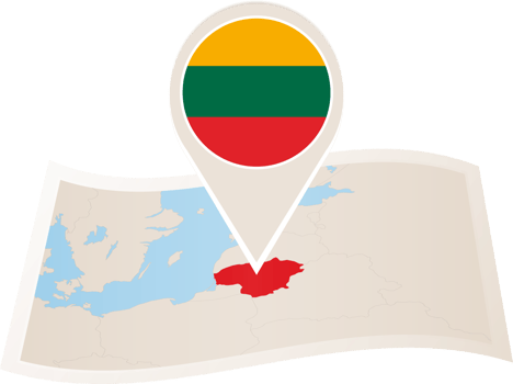 Folded map of Lithuania with flag pin of Lithuania. png