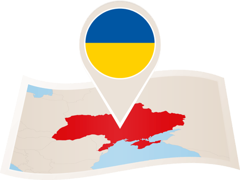 Folded map of Ukraine with flag pin of Ukraine. png