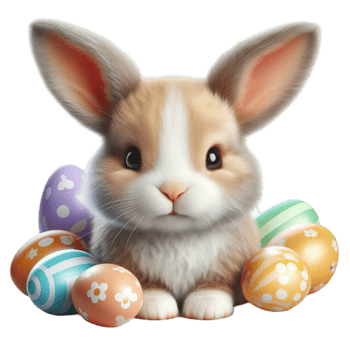 Adorable Easter Bunny with Colorful Eggs png