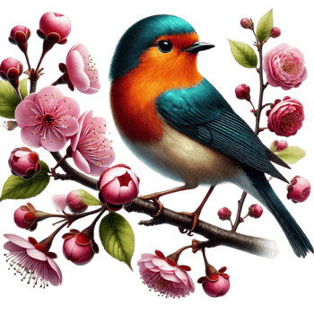 Colorful Bird on a Floral Branch png
