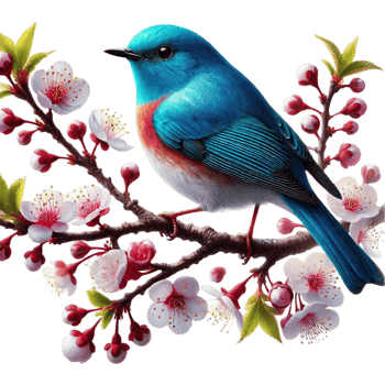 Bluebird on Cherry Blossom Branch png