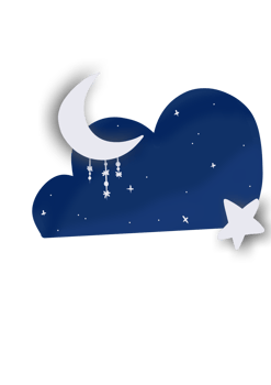 Night moon and stars in cloud png