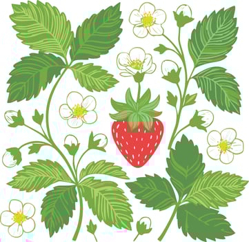 whimsical strawberry vines illustration pattern vector