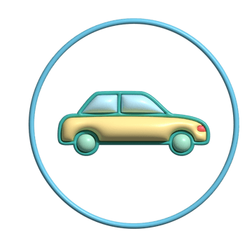 3D Glossy Car Icon with Yellow Body and Blue Outline png