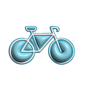 3D Glossy Bicycle Icon with Blue Wheels and White Frame png