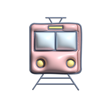 3D Glossy Train Icon with Pink Body and Yellow Lights png