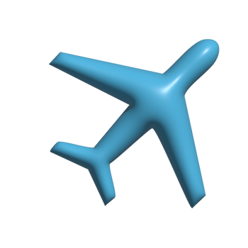 3D Glossy Airplane Icon with Bright Blue Design png