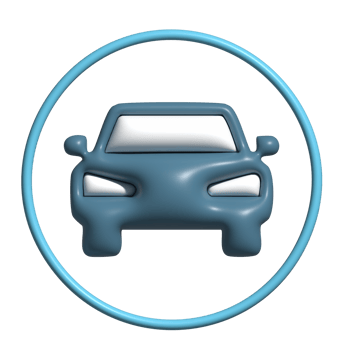 3D Glossy Car Icon with Dark Blue Body and Circular Outline png