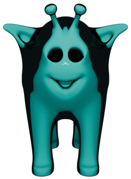 A cartoon blue alien with big eyes and a big nose png