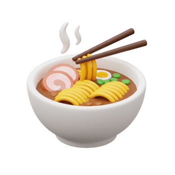 Delicious 3D Render of a Steaming Bowl of Ramen Noodles with Chopsticks png