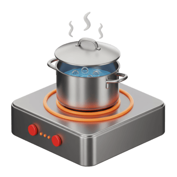3D Render of a Silver Pot Boiling on a Modern Electric Stovetop png