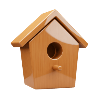 A Detailed 3D Render of a Charming Wooden Birdhouse, Perfect for Backyard Birds png