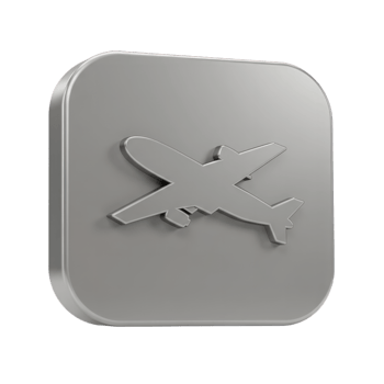 3D Render of a Silver Airplane Icon on a Square Button for Travel Apps and Websites png