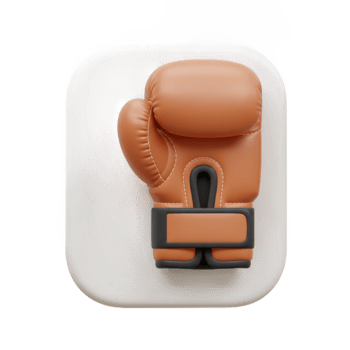 3D Render of a Brown Boxing Glove on a White Square Icon A Digital Illustration of Boxing Equipment png