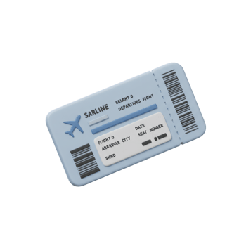 3D Render of a Realistic Airplane Boarding Pass Ticket for Air Travel, Flight Details, Departure and Arrival Information png