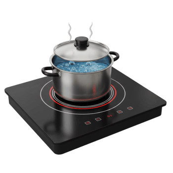 Boiling Water in Stainless Steel Pot on Modern Induction Cooktop A Sleek Kitchen Appliance for Efficient Cooking png