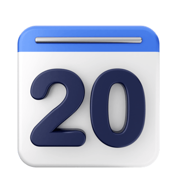A calendar icon with the number 20 on it png