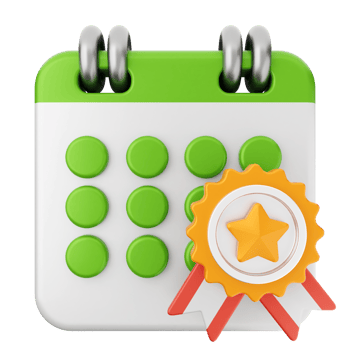 A calendar with a star and a badge png
