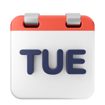 A calendar icon with the word tue on it png
