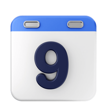 A calendar icon with the number 9 on it png
