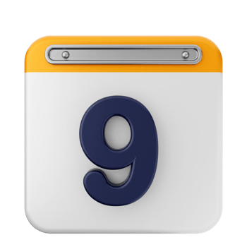 A white and blue calendar icon with the number 9 png