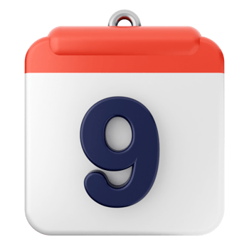 A calendar icon with the number 9 on it png