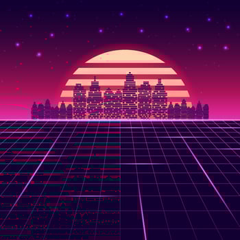 Digital retro background. Sci-Fi technology cyberpunk concept. Design for wireframe, neon, light, grid, landscapes, retro, 80s, 90s. vector