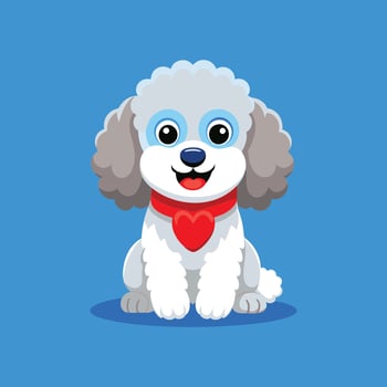 A cartoon poodle dog with a red heart on its neck vector