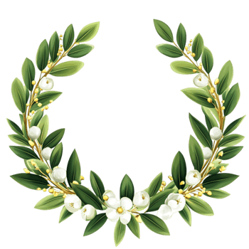 Green Olive Wreath Decorative Botanical Ornament png