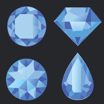 Blue Gemstone Collection Round, Diamond, Star Cut, and Teardrop Sapphire Gem Shapes vector