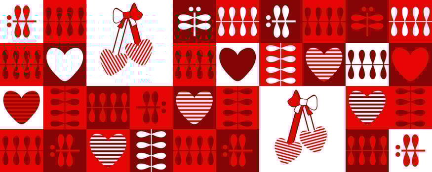 Festive horizontal banner with for Martisor holiday celebration. Spring checkered print for cup, mug, postcard, sticker. illustration. vector