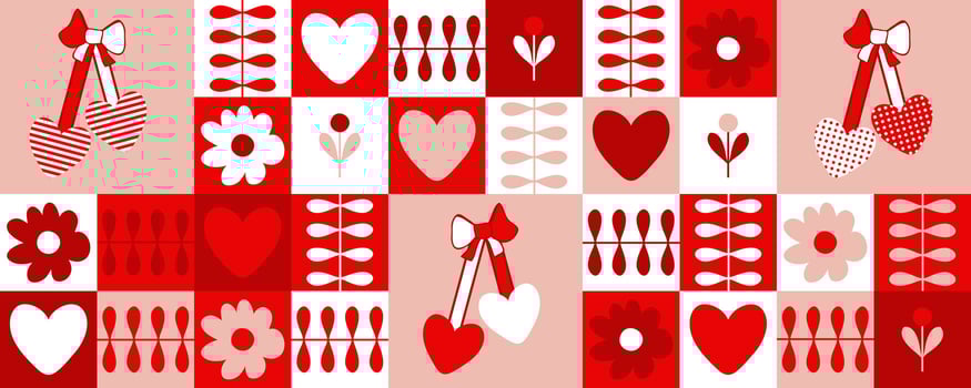Traditional martisor talisman checkered horizontal banner. Print for cup, mug, postcard, sticker. illustration. vector