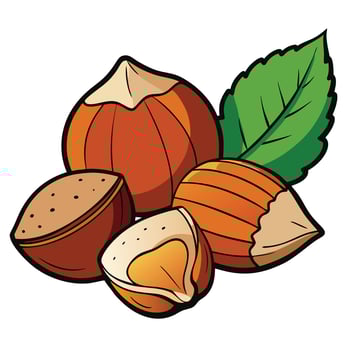 Delicious Hazelnuts Freshly Harvested with Green Leaf vector