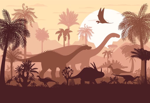 Tropical jungle forest with prehistoric dinosaurs vector