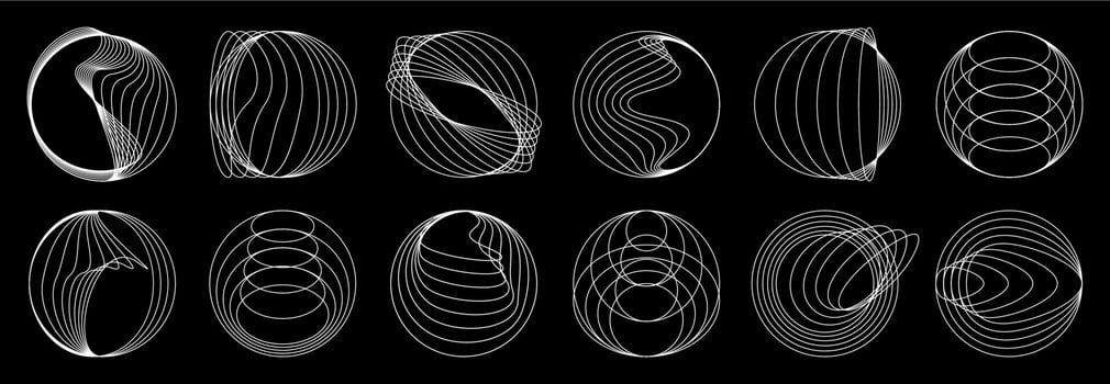 Line round spiral shapes, circle geometric waves vector