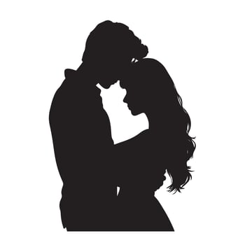 Loving Couple Silhouette Embrace Forehead Touch Passionate Kiss vector