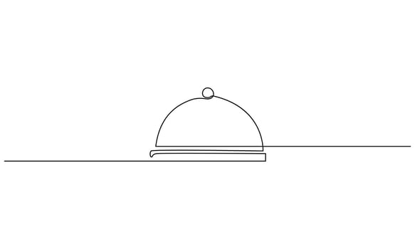 Continuous One line drawing of a food cloche on a surface. vector