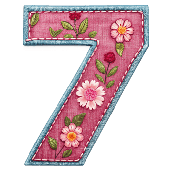 Number 7 Made of Pink Denim Floral Design transparent background png