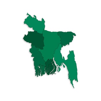 Bangladesh map with border highlighted regions, states, isolated on white background. Template map of Bangladesh. Detailed illustration. vector